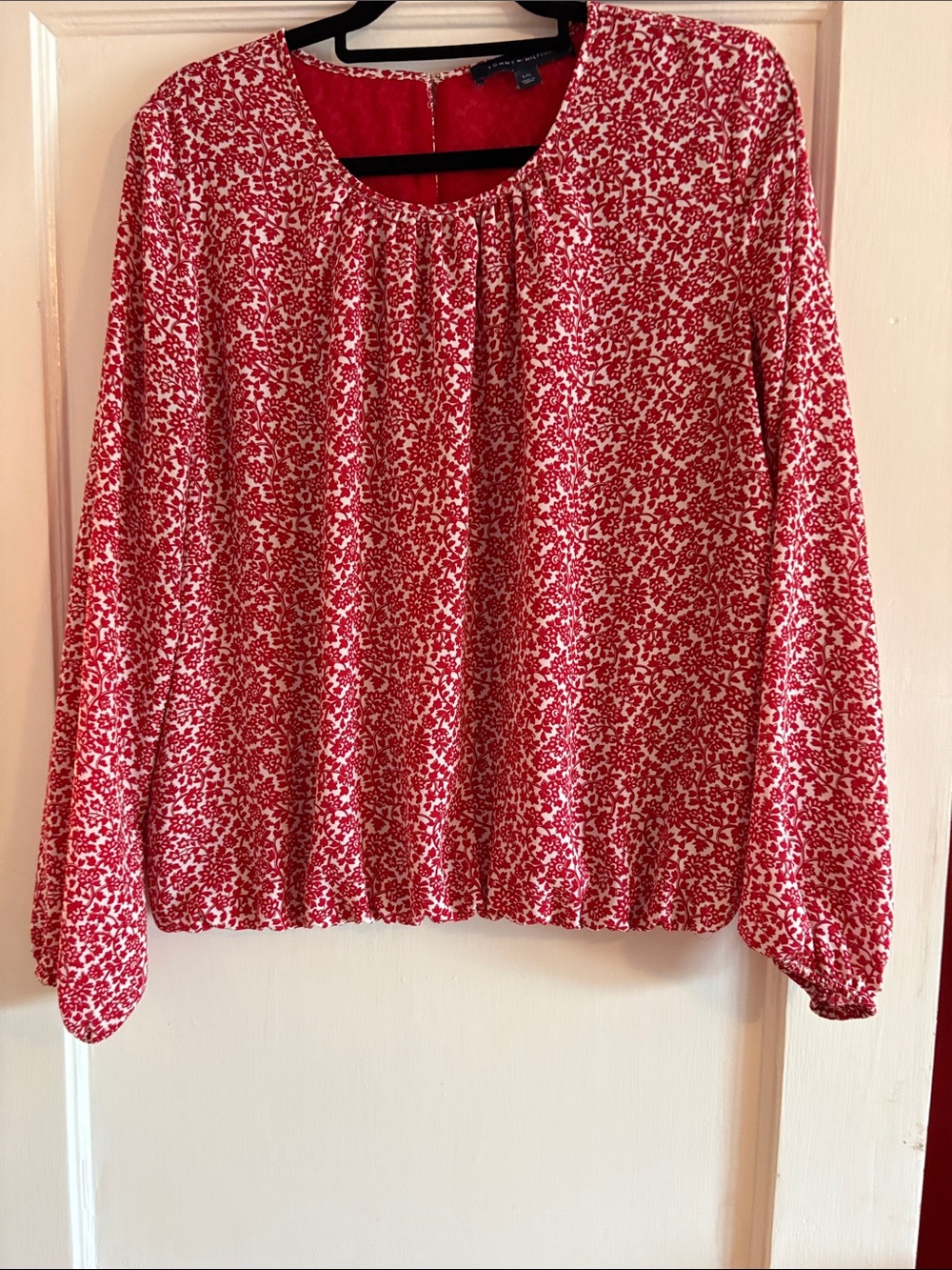 Tommy Hilfiger Red and White Floral Long-Sleeve Blouse